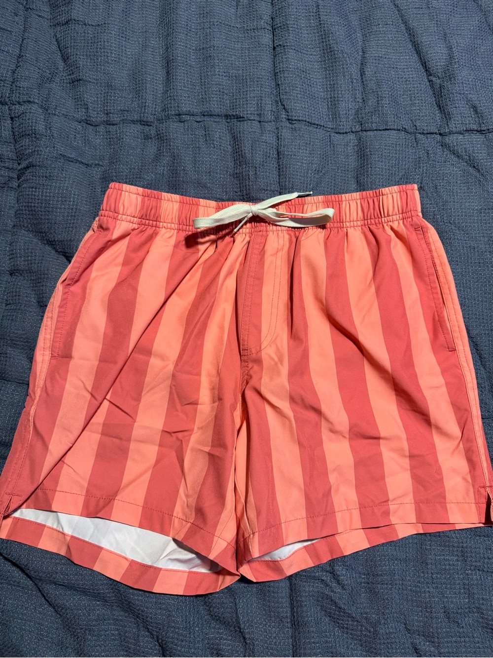 Men's Coral Stripe Swim Trunks - Elastic Waist with Drawstring